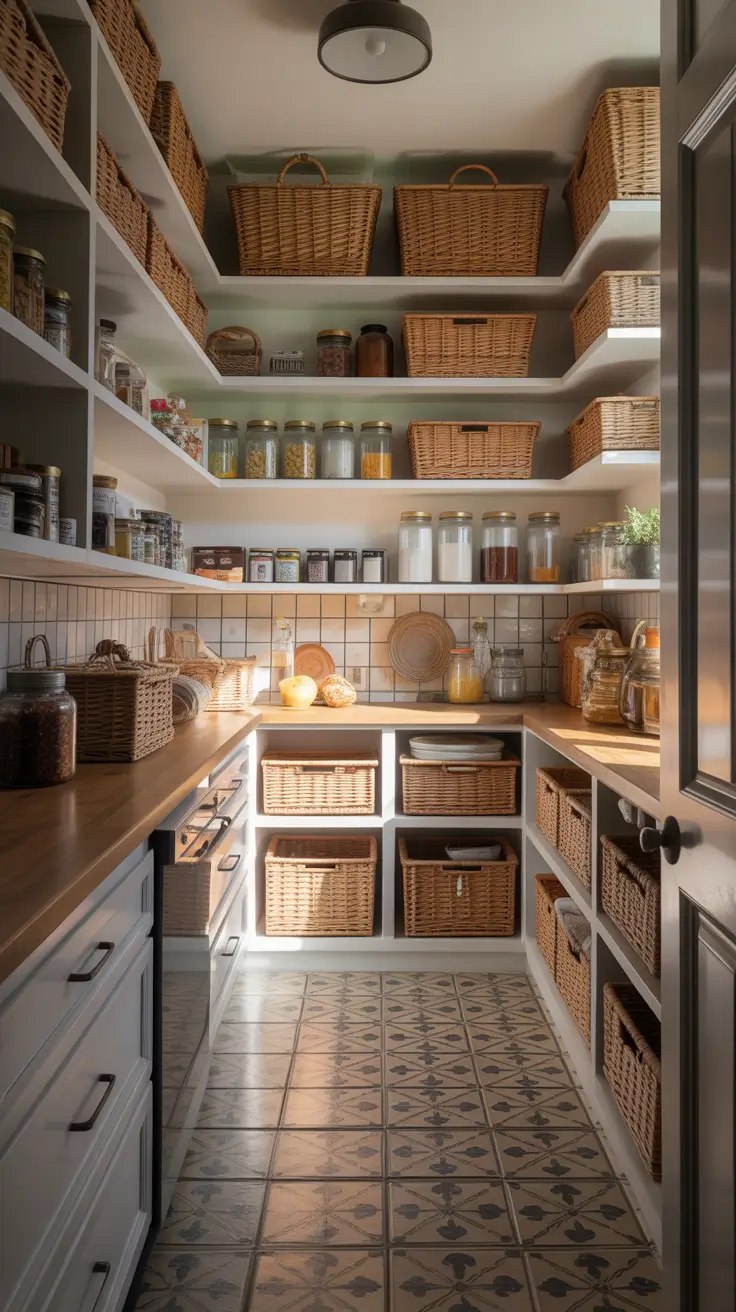 pantry remodel ideas 2026 Walk In Pantry Remodel Ideas With Open Shelving And Baskets