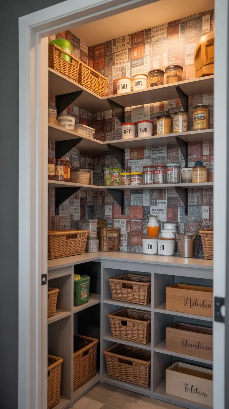 pantry remodel ideas 2026 Small Pantry Remodel Ideas With A Moody Statement Wallpaper Look