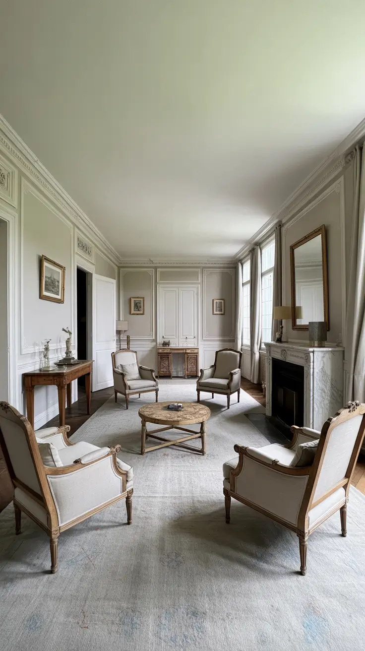 French Parlor Room Design With Soft Neutrals And Vintage Charm