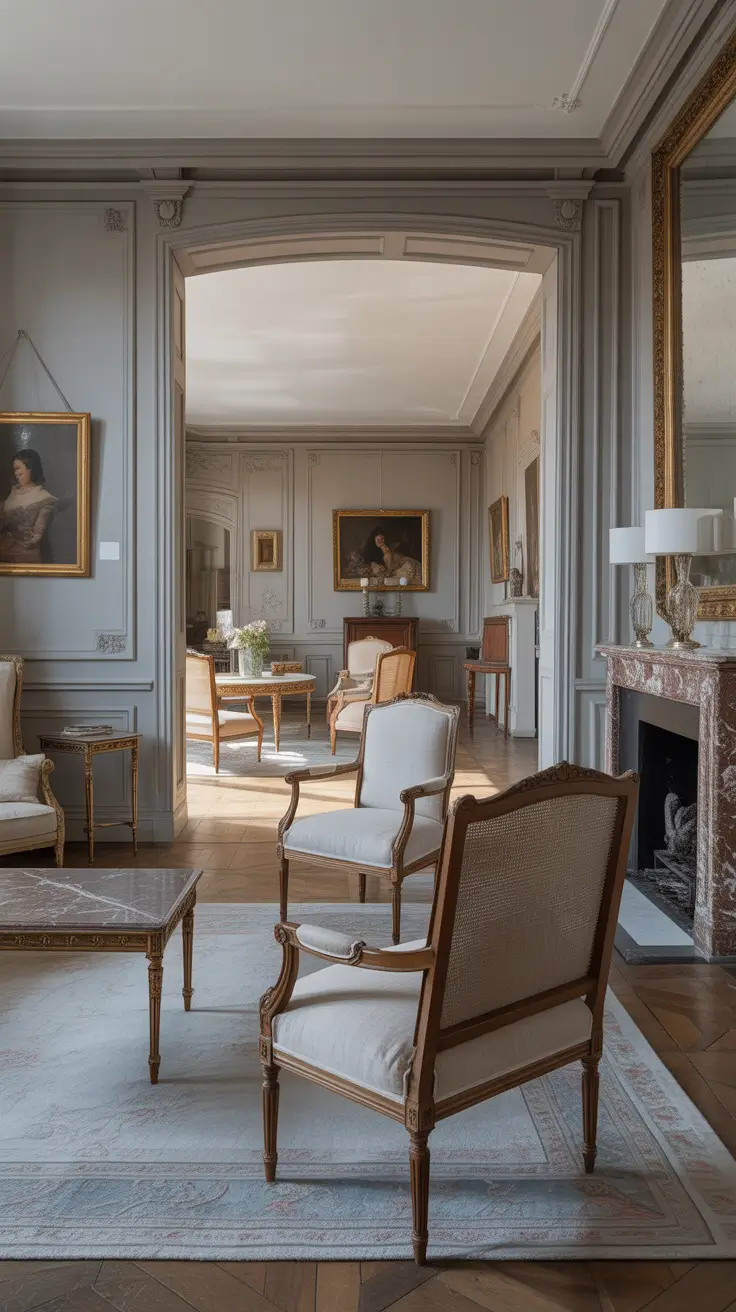 French Parlor Room Design With Soft Neutrals And Vintage Charm
