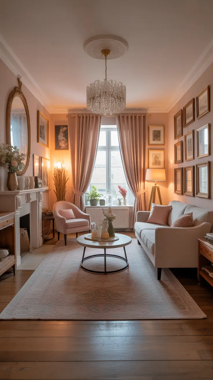 Romantic Parlor Room Ideas With Blush Accents And Warm Lighting