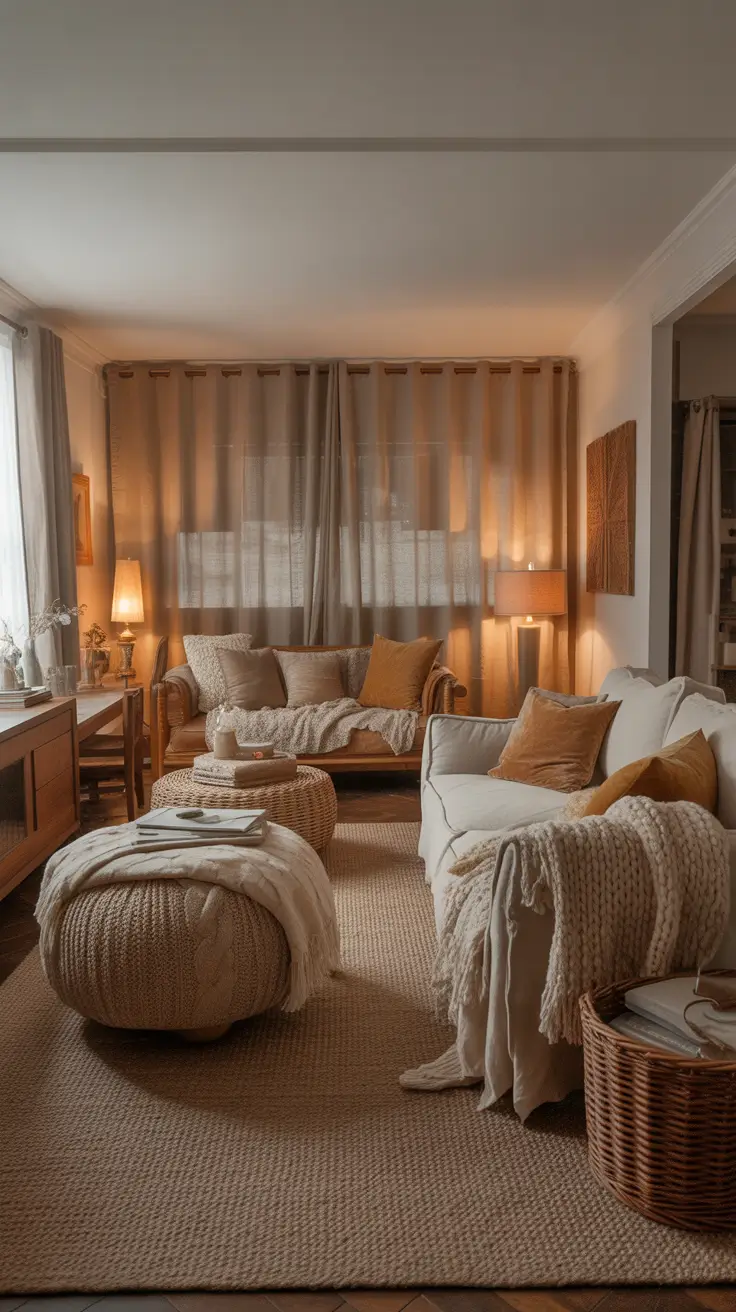 Cozy Parlor Room Ideas With Warm Lighting And Layered Fabrics