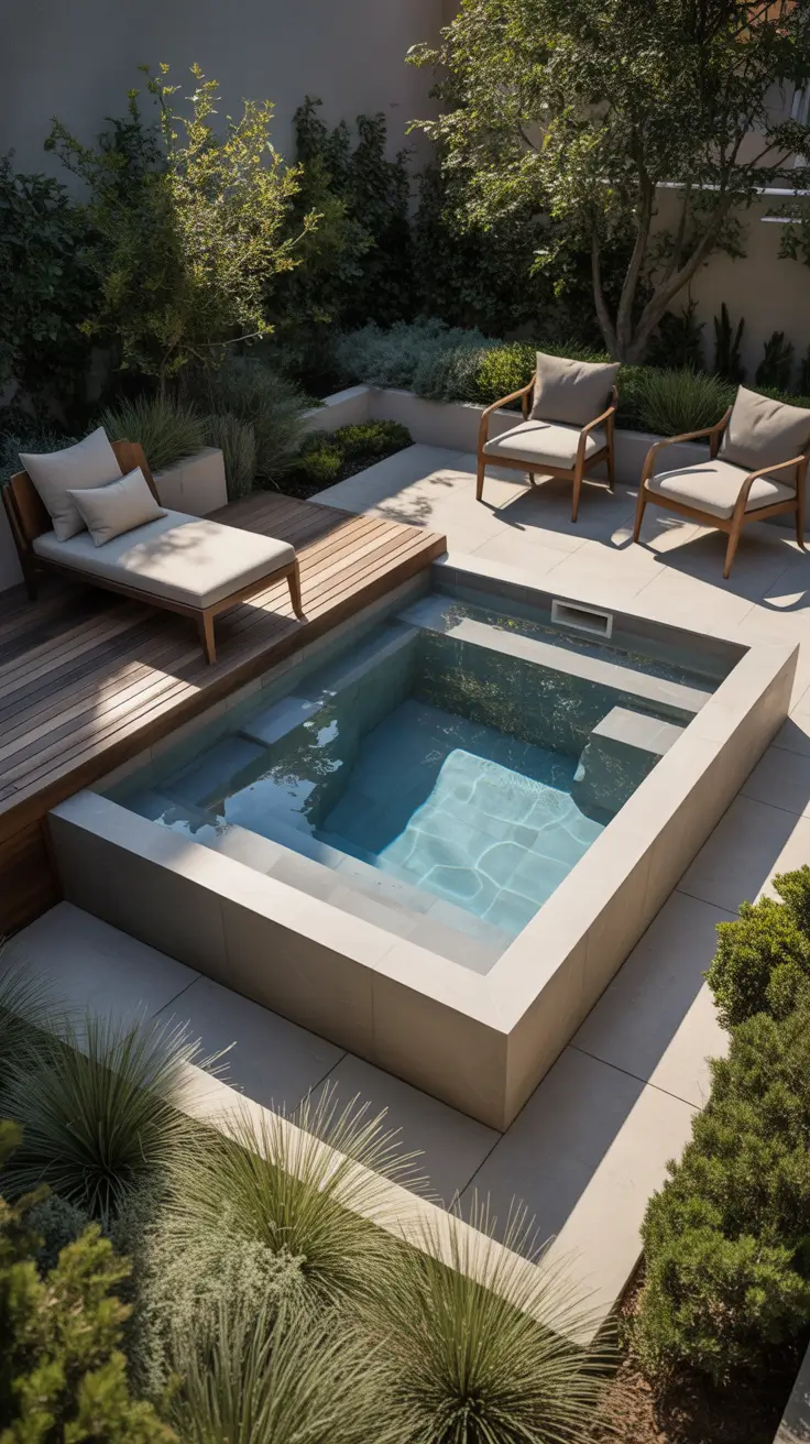plunge pool ideas 2026 built in seating and loungers
