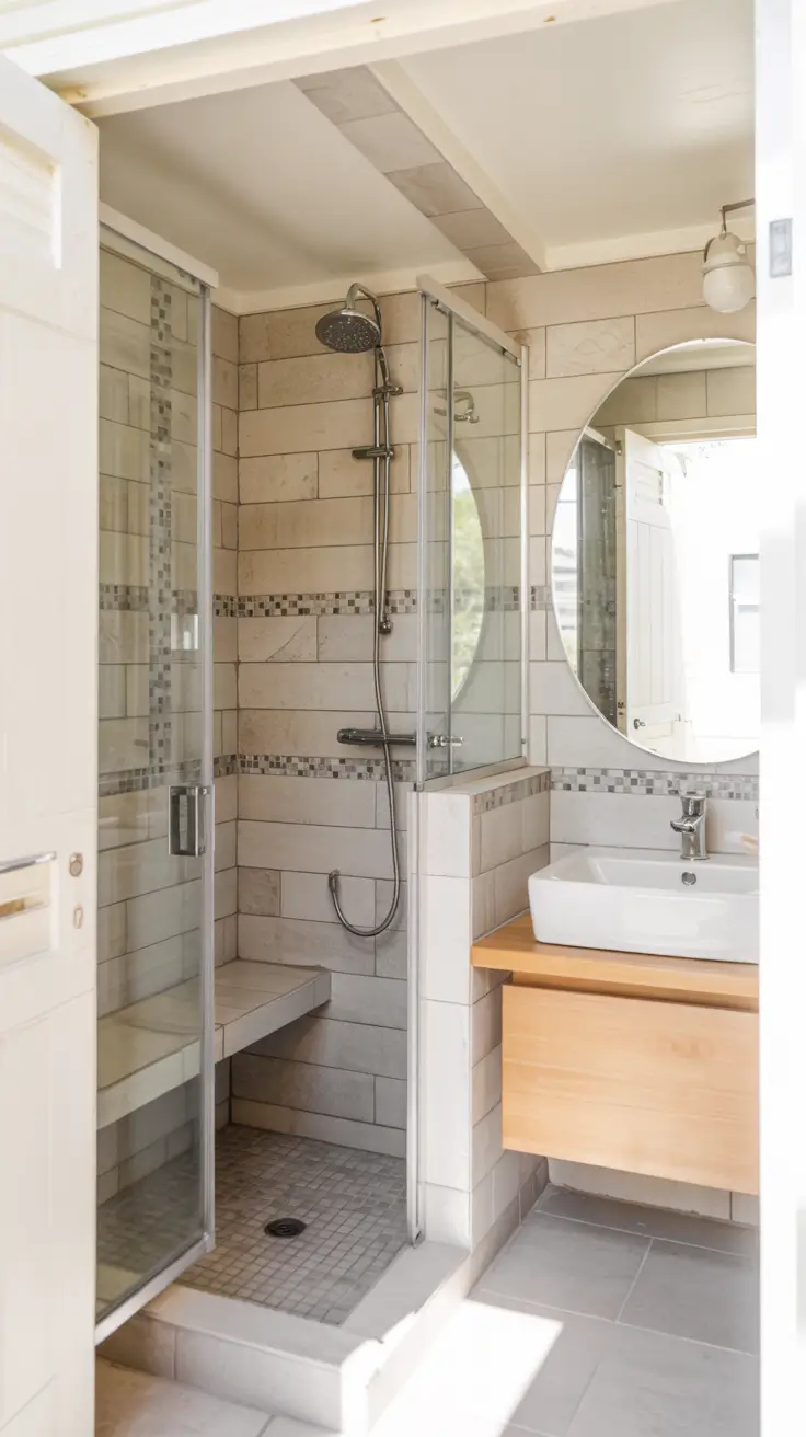 shower remodel ideas 2026 13 – Walk In Shower Remodel Ideas With Half Wall And Glass Door