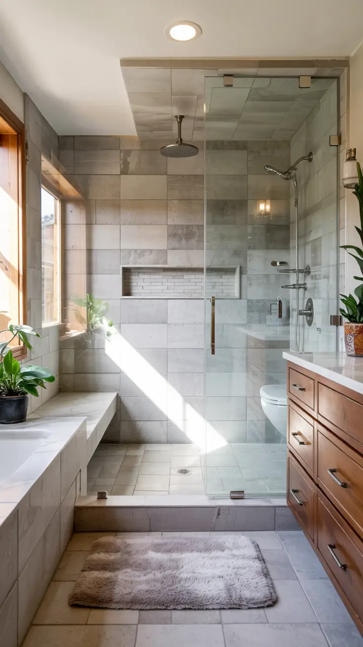 shower remodel ideas 2026 19 – Walk In Shower Remodel Ideas With Long Wall Niche