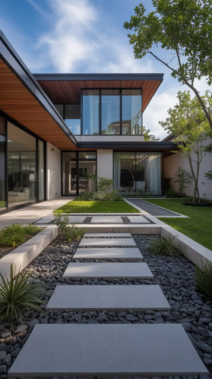 simple landscaping front yard 2026 Low Maintenance Front Yard Design With Rocks And Structure