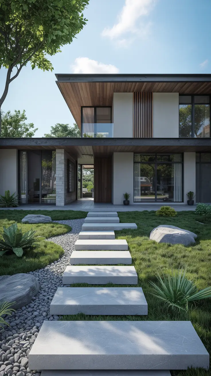 simple landscaping front yard 2026 Modern Rock Front Yard Design For Clean Architecture