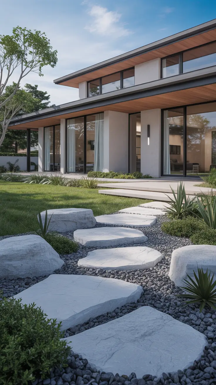 simple landscaping front yard 2026 Modern Rock Front Yard Design For Clean Architecture