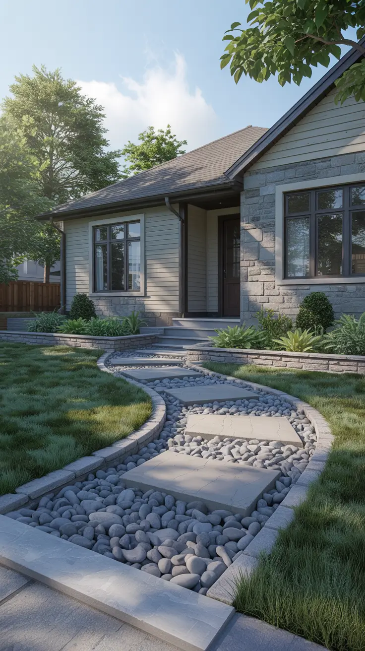 simple landscaping front yard 2026 Simple Landscaping Front Yard Rock Ideas With River Rock Accents