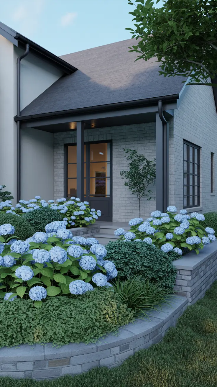 simple landscaping front yard 2026 Simple Landscaping Front Yard With Hydrangea Borders And Clean Walkway