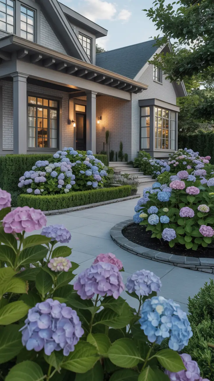 simple landscaping front yard 2026 Simple Landscaping Front Yard With Hydrangea Borders And Clean Walkway
