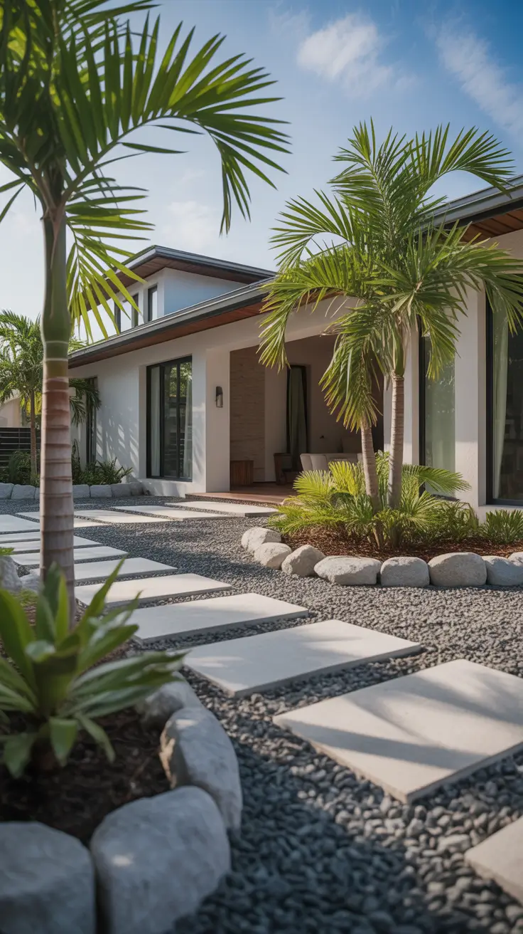 simple landscaping front yard 2026 Simple Landscaping Front Yard With Palm Trees And Stone Lines