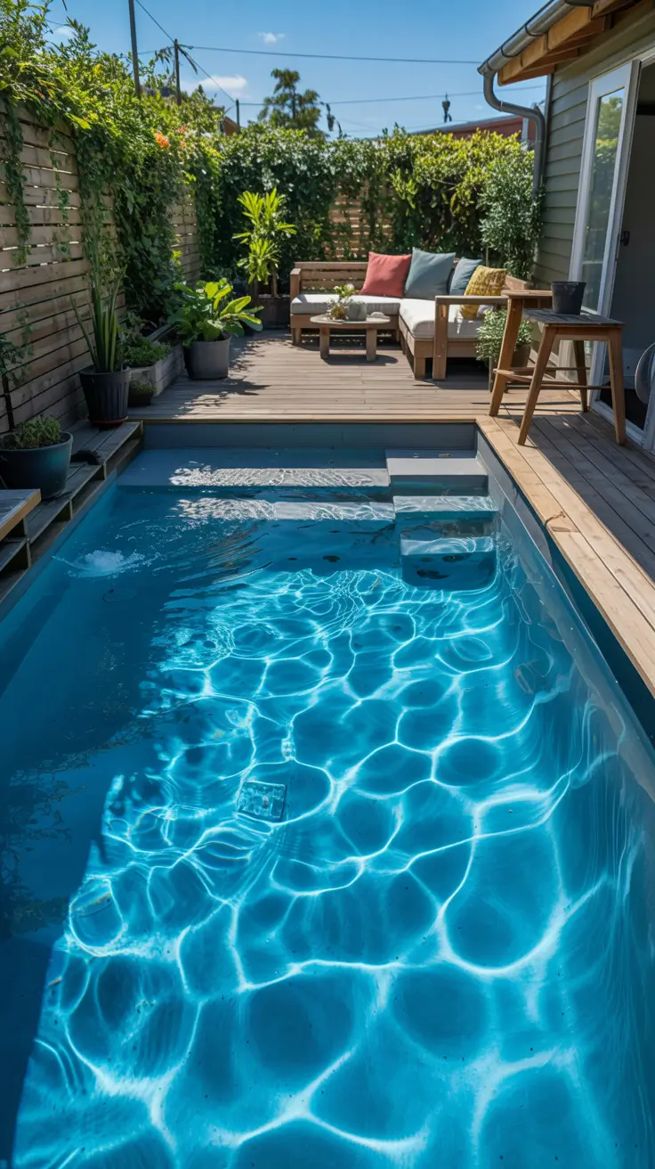 small backyard ideas for kids 2026 Compact Plunge Pool With Seating Area