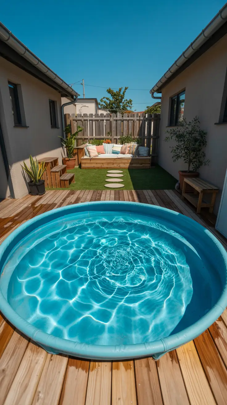 small backyard ideas for kids 2026 Round Above Ground Pool In Narrow Yard