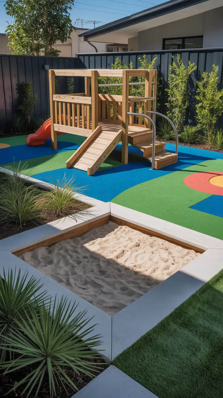 small backyard ideas for kids 2026 sandbox and compact wooden play tower