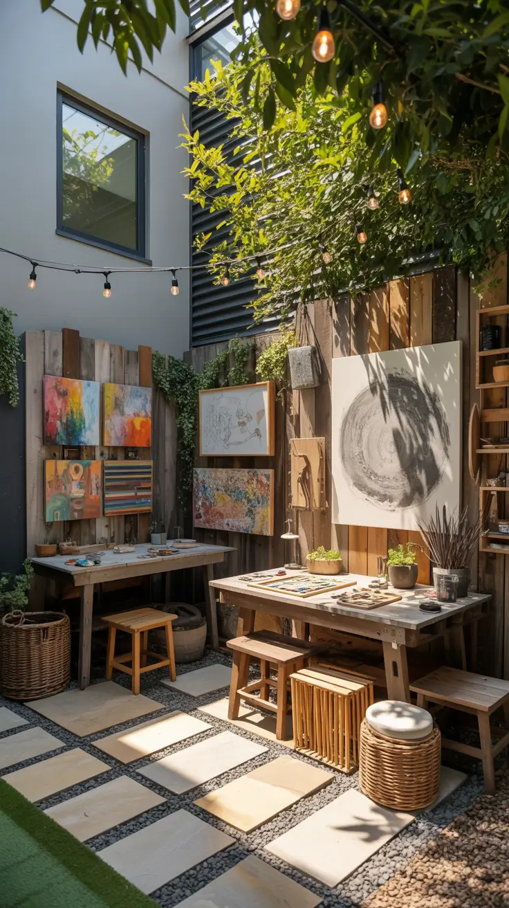 small backyard ideas for kids 2026 outdoor art station and creative workspace