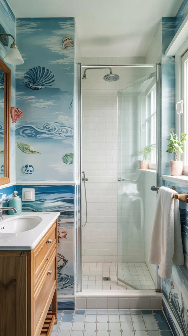 small bathroom ideas 2026 Small Bathroom Ideas Wallpaper Blue Coastal Mood