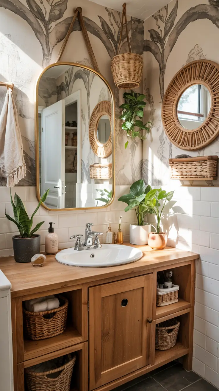 small bathroom ideas 2026 Small Bathroom Ideas Wallpaper In Bohemian Style