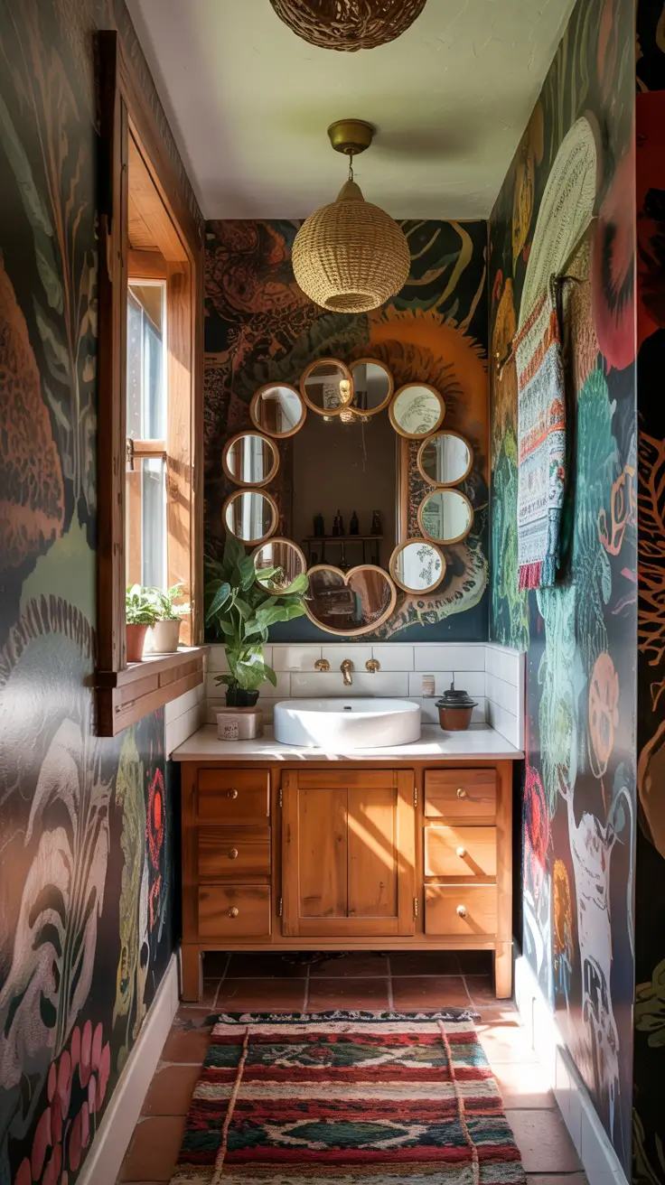 small bathroom ideas 2026 Small Bathroom Ideas Wallpaper In Bohemian Style