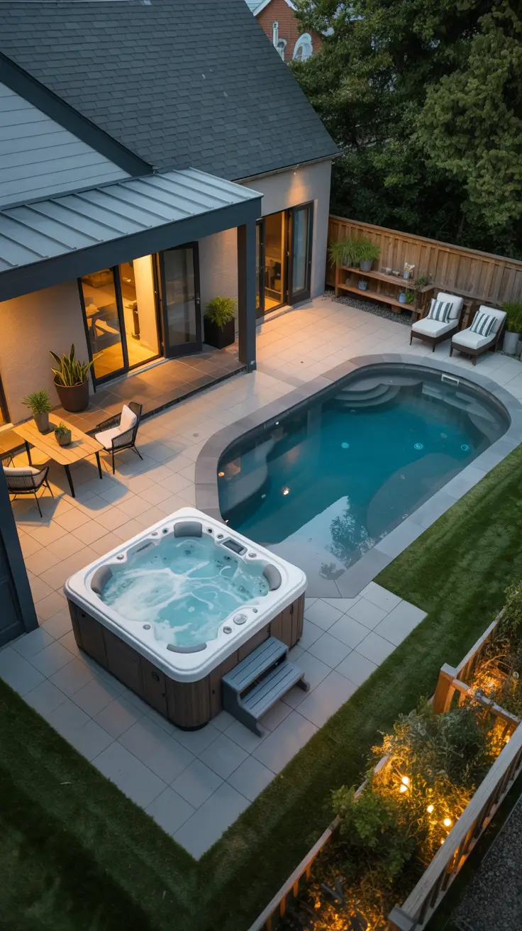 small pool ideas 2026 Small Pool Ideas With Hot Tub For Evening Relaxation