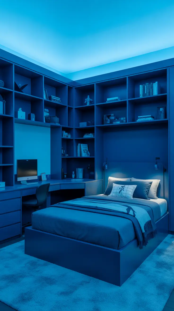 teens bedroom ideas 2026 Teens Bedroom Ideas Blue Monochrome With Built In Storage