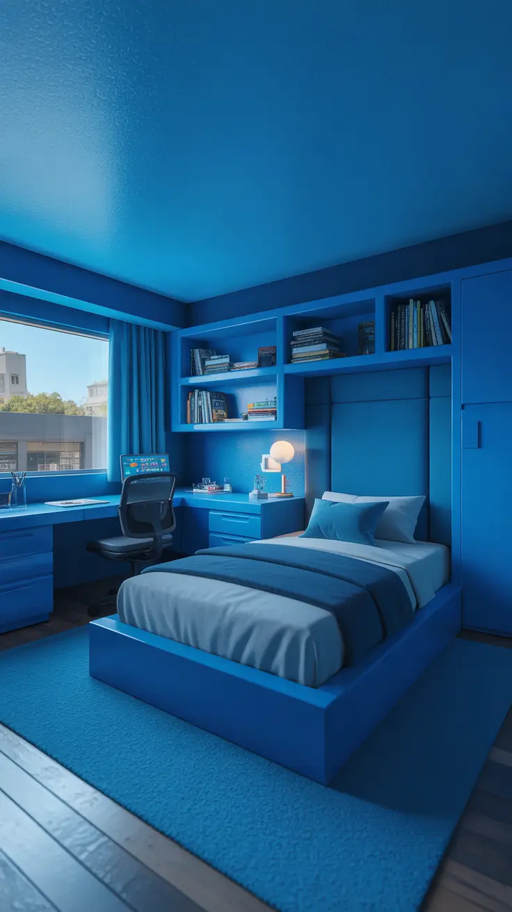 teens bedroom ideas 2026 Teens Bedroom Ideas Blue Monochrome With Built In Storage