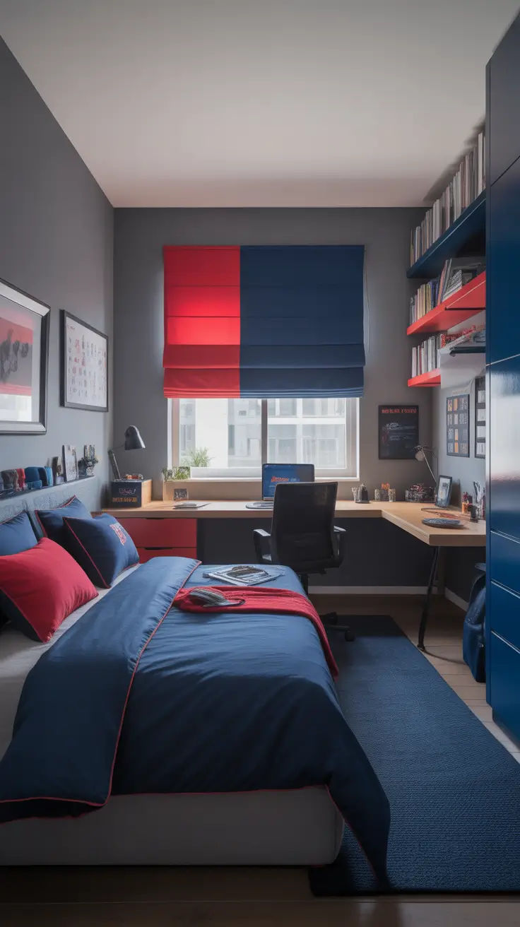 trendy gray bedroom ideas 2026 Gray Bedroom Ideas For Boys With Navy Blue And Red And Vibes
