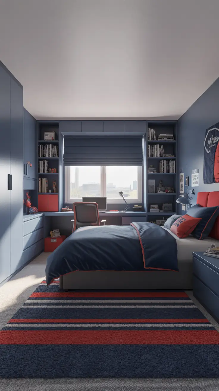 trendy gray bedroom ideas 2026 Gray Bedroom Ideas For Boys With Navy Blue And Red And Vibes