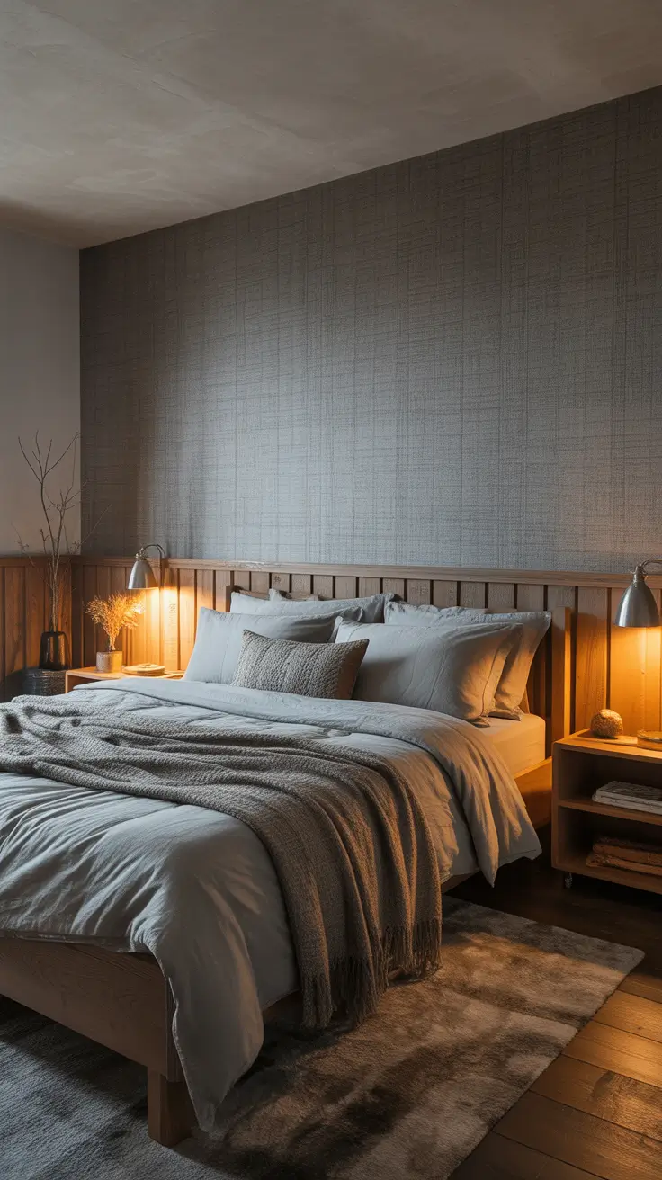 trendy gray bedroom ideas 2026 Gray Bedroom Ideas With Wallpaper In Rustic And Cozy Mood