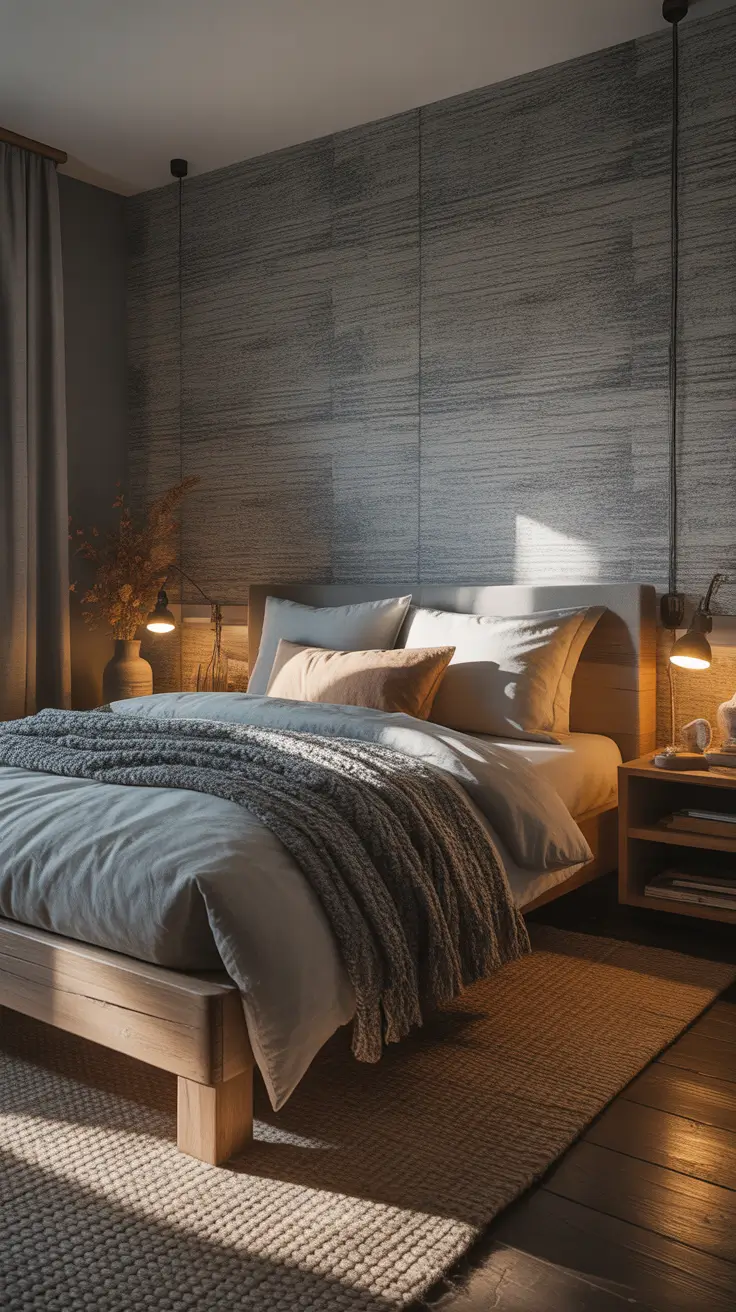 trendy gray bedroom ideas 2026 Gray Bedroom Ideas With Wallpaper In Rustic And Cozy Mood