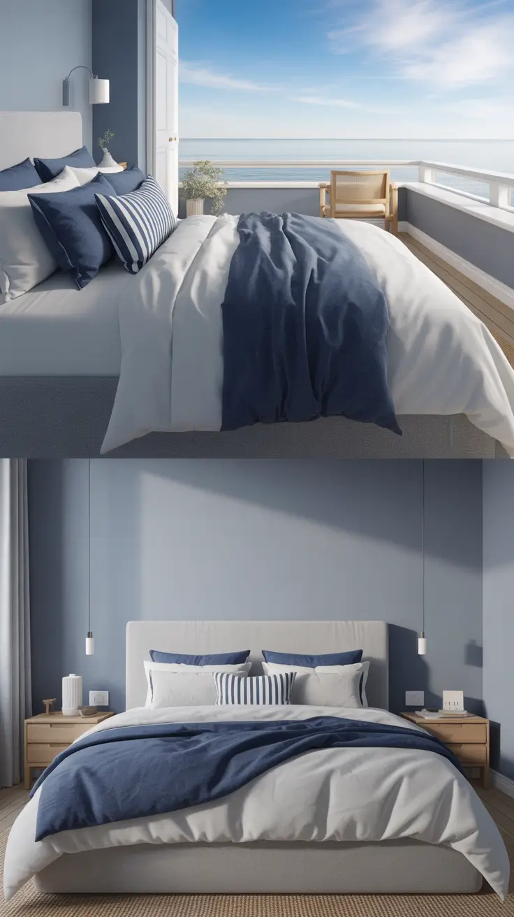 trendy gray bedroom ideas 2026 Gray Bedroom Ideas Aesthetic With Navy And White And Calm Layers