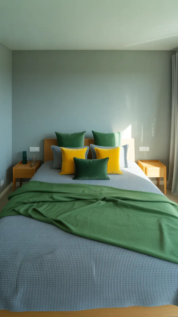 trendy gray bedroom ideas 2026 Gray Bedroom Ideas With Pop Of Color Using Green And Yellow And Accents