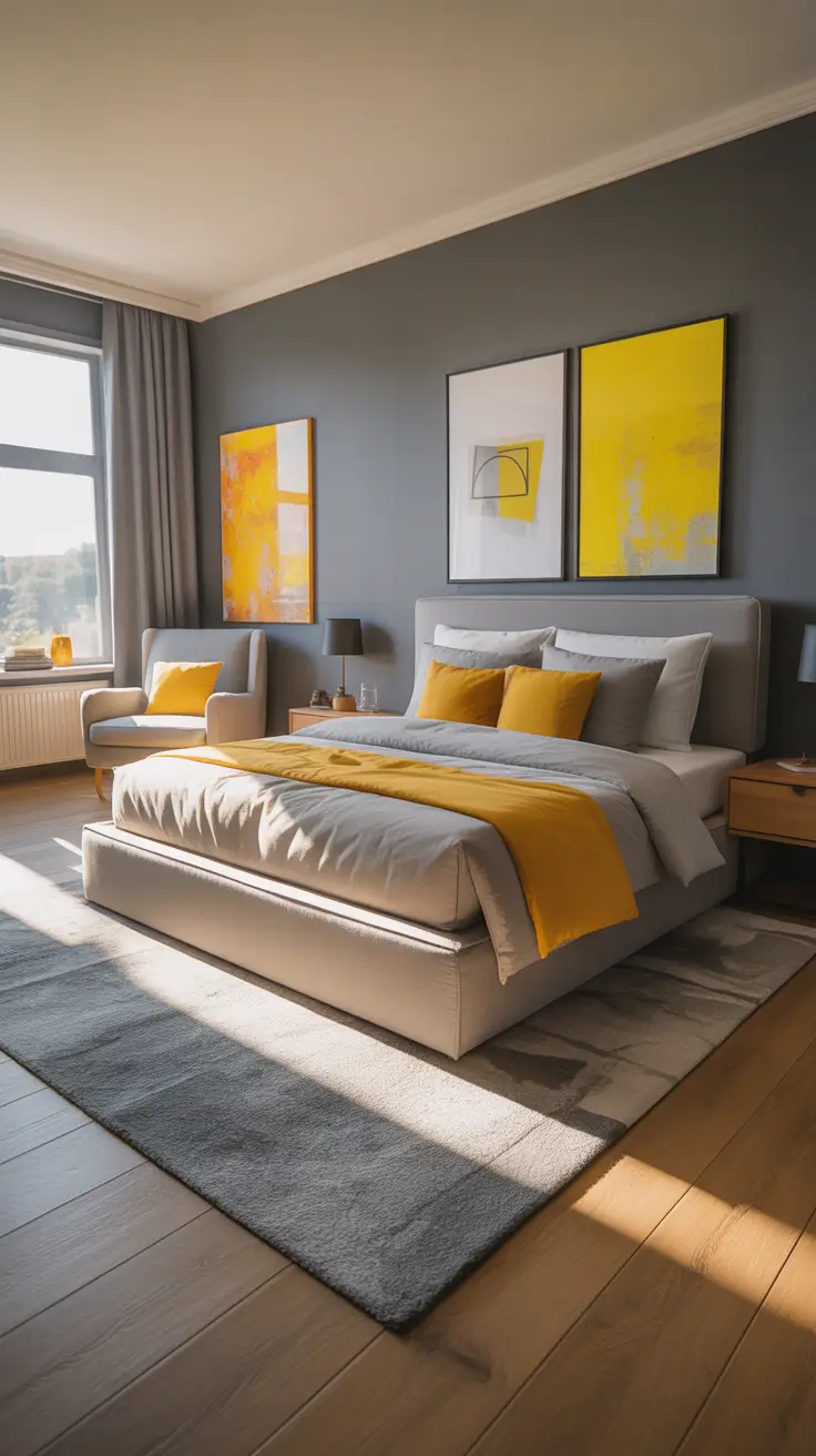 trendy gray bedroom ideas 2026 Gray Bedroom Ideas With Pop Of Color And Yellow And Accents