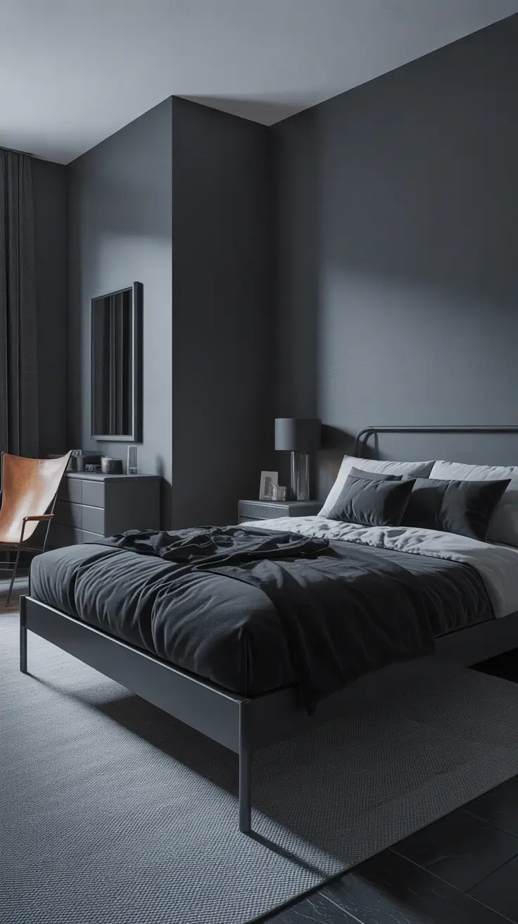 trendy gray bedroom ideas 2026 Gray Bedroom Ideas Men With Dark Black And White Edge