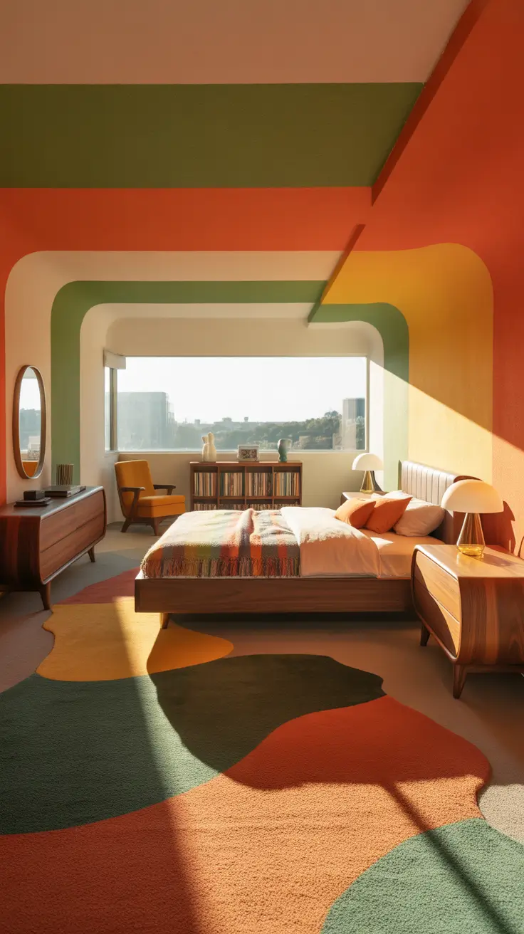 vintages bedroom ideas 2026 02 — Vintage Bedroom Ideas 70s Retro Revival With Colorful Mid-Century Modern Flair