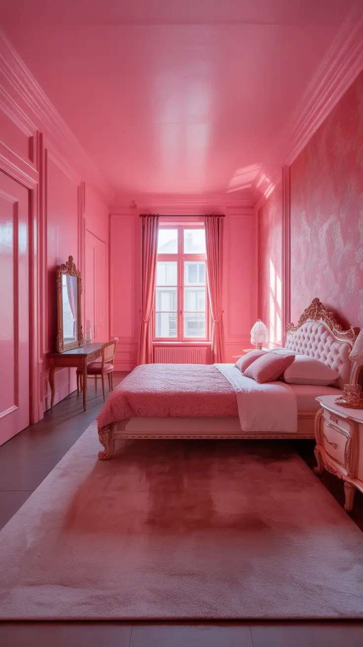 vintages bedroom ideas 2026 25 — All Pink Statement Vintage Bedroom Ideas Dramatic Monochrome