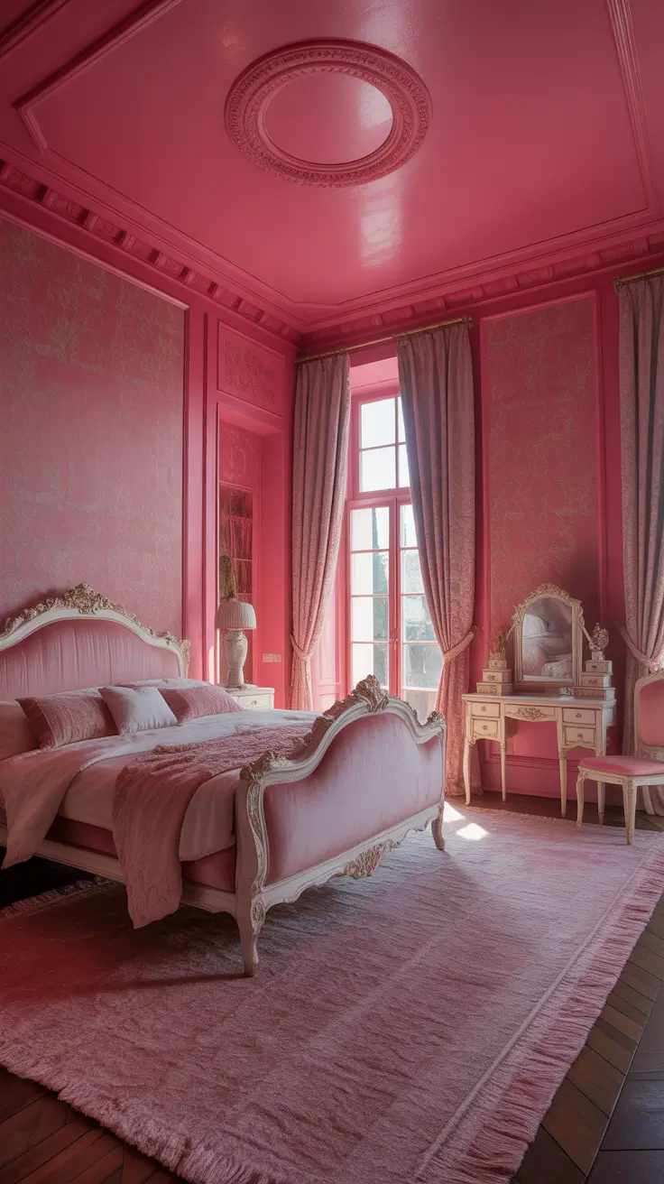 vintages bedroom ideas 2026 25 — All Pink Statement Vintage Bedroom Ideas Dramatic Monochrome