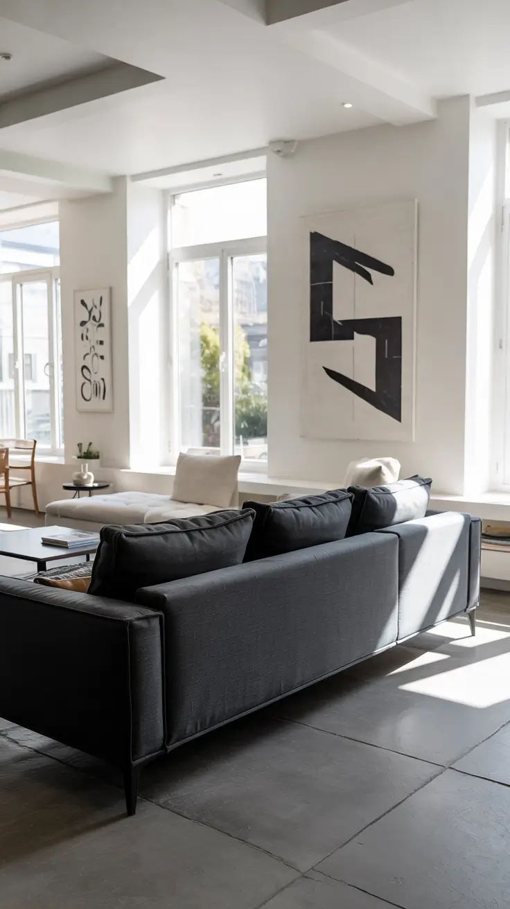 whites living room ideas 2026 Gray Black Accents In White Living Room Decor