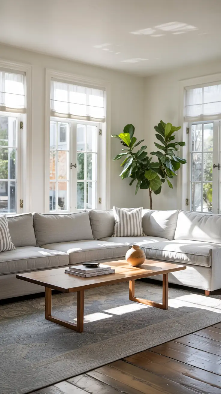 whites living room ideas 2026 white sectional with wooden coffee table