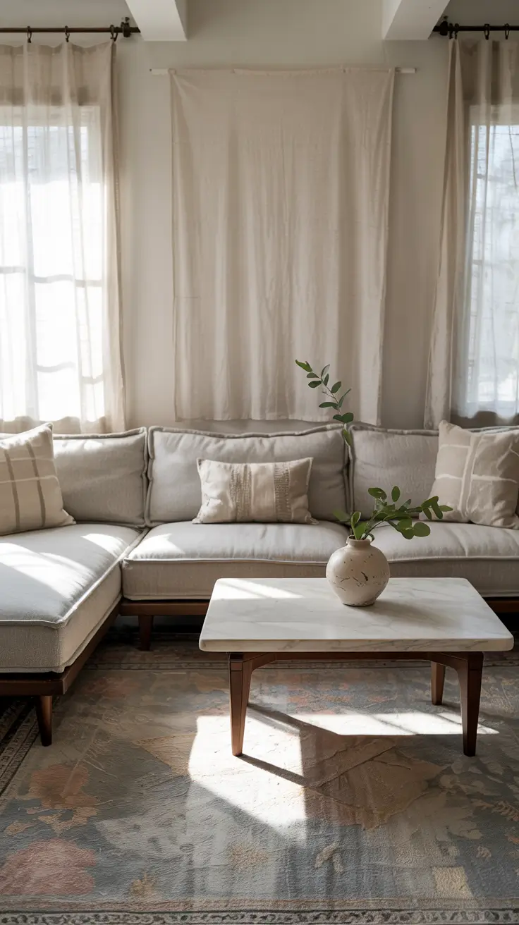 whites living room ideas 2026 neutral sectional with wood table